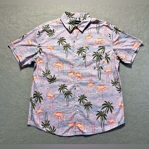 ORIGINAL USE Flamingo Palm Trees Tropical Button-Up Shirt Men’s Large Purple NWT